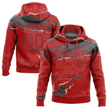 Load image into Gallery viewer, Custom Stitched Red Steel Gray 3D Pattern Design Torn Paper Style Sports Pullover Sweatshirt Hoodie