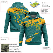 Load image into Gallery viewer, Custom Stitched Teal Gold 3D Pattern Design Torn Paper Style Sports Pullover Sweatshirt Hoodie