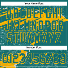 Load image into Gallery viewer, Custom Stitched Teal Gold 3D Pattern Design Torn Paper Style Sports Pullover Sweatshirt Hoodie