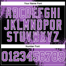 Load image into Gallery viewer, Custom Stitched Black Medium Purple-White 3D Pattern Design Abstract Brush Stroke Sports Pullover Sweatshirt Hoodie