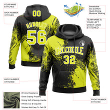Load image into Gallery viewer, Custom Stitched Black Neon Yellow-White 3D Pattern Design Abstract Brush Stroke Sports Pullover Sweatshirt Hoodie