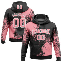 Load image into Gallery viewer, Custom Stitched Black Medium Pink-White 3D Pattern Design Abstract Brush Stroke Sports Pullover Sweatshirt Hoodie