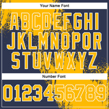 Load image into Gallery viewer, Custom Stitched Navy Gold-White 3D Pattern Design Abstract Brush Stroke Sports Pullover Sweatshirt Hoodie