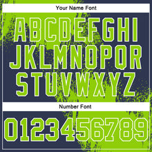 Load image into Gallery viewer, Custom Stitched Navy Neon Green-White 3D Pattern Design Abstract Brush Stroke Sports Pullover Sweatshirt Hoodie