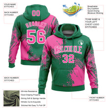 Load image into Gallery viewer, Custom Stitched Kelly Green Pink-White 3D Pattern Design Abstract Brush Stroke Sports Pullover Sweatshirt Hoodie