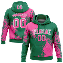 Load image into Gallery viewer, Custom Stitched Kelly Green Pink-White 3D Pattern Design Abstract Brush Stroke Sports Pullover Sweatshirt Hoodie