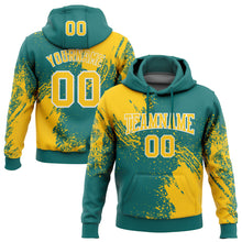 Load image into Gallery viewer, Custom Stitched Teal Yellow-White 3D Pattern Design Abstract Brush Stroke Sports Pullover Sweatshirt Hoodie
