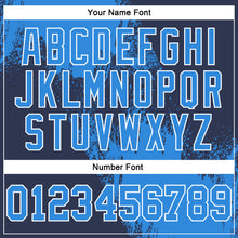 Load image into Gallery viewer, Custom Stitched Navy Powder Blue-White 3D Pattern Design Abstract Brush Stroke Sports Pullover Sweatshirt Hoodie