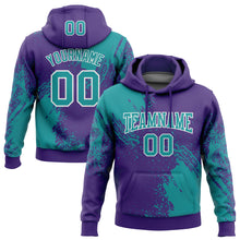 Load image into Gallery viewer, Custom Stitched Purple Teal-White 3D Pattern Design Abstract Brush Stroke Sports Pullover Sweatshirt Hoodie