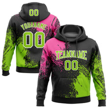 Load image into Gallery viewer, Custom Stitched Black Neon Green-Pink 3D Pattern Design Abstract Brush Stroke Sports Pullover Sweatshirt Hoodie