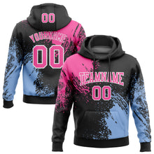 Load image into Gallery viewer, Custom Stitched Black Pink-Light Blue 3D Pattern Design Abstract Brush Stroke Sports Pullover Sweatshirt Hoodie
