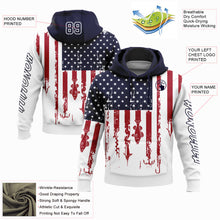 Load image into Gallery viewer, Custom White Navy-Red 3D American Flag And Fish Hook Fishing Sports Pullover Sweatshirt Hoodie