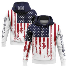 Load image into Gallery viewer, Custom White Navy-Red 3D American Flag And Fish Hook Fishing Sports Pullover Sweatshirt Hoodie