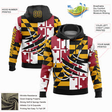 Load image into Gallery viewer, Custom Gold Black-Red 3D Maryland Flag And Fish Hook Fishing Sports Pullover Sweatshirt Hoodie