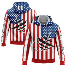 Load image into Gallery viewer, Custom Red US Navy Blue-Black 3D American Flag And Fish Hook Fishing Sports Pullover Sweatshirt Hoodie