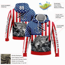 Load image into Gallery viewer, Custom Red US Navy Blue-Black 3D American Flag And Largemouth Bass Fish Fishing Sports Pullover Sweatshirt Hoodie