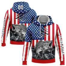 Load image into Gallery viewer, Custom Red US Navy Blue-Black 3D American Flag And Largemouth Bass Fish Fishing Sports Pullover Sweatshirt Hoodie