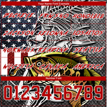 Load image into Gallery viewer, Custom Navy Red-Steel Gray 3D American Flag And Striped Bass Fish Fishing Sports Pullover Sweatshirt Hoodie