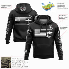 Load image into Gallery viewer, Custom Black White 3D American Flag And Fish Hook Fishing Sports Pullover Sweatshirt Hoodie