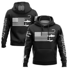 Load image into Gallery viewer, Custom Black White 3D American Flag And Fish Hook Fishing Sports Pullover Sweatshirt Hoodie