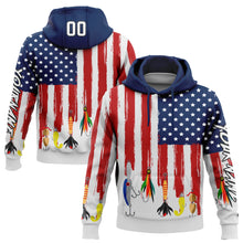 Load image into Gallery viewer, Custom White US Navy Blue Red-Black 3D American Flag And Fish Hook Fishing Bait Sports Pullover Sweatshirt Hoodie