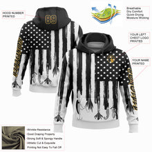 Load image into Gallery viewer, Custom Black Old Gold-White 3D American Flag And Fish Hook Fishing Bait Sports Pullover Sweatshirt Hoodie
