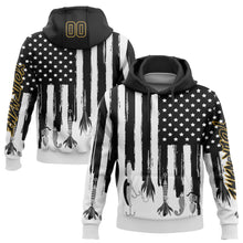 Load image into Gallery viewer, Custom Black Old Gold-White 3D American Flag And Fish Hook Fishing Bait Sports Pullover Sweatshirt Hoodie