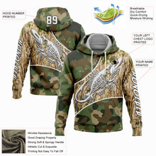 Load image into Gallery viewer, Custom Camo White-Black 3D Fish Hook Skull Fishing Sports Pullover Sweatshirt Salute To Service Hoodie