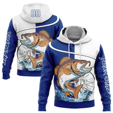 Load image into Gallery viewer, Custom Thunder Blue White 3D Largemouth Bass Fish Fishing Sports Pullover Sweatshirt Hoodie