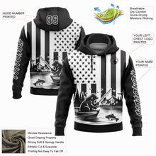 Load image into Gallery viewer, Custom Black White 3D American Flag And Fish Fishing Sports Pullover Sweatshirt Hoodie