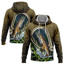 Load image into Gallery viewer, Custom Old Gold Black 3D Walleye Fish Fishing Sports Pullover Sweatshirt Hoodie