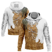 Load image into Gallery viewer, Custom White Black-Old Gold 3D Deer Hunting Sports Pullover Sweatshirt Hoodie