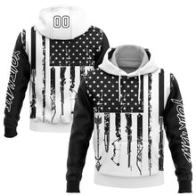 Load image into Gallery viewer, Custom Black White 3D American Flag And Hunting Tools Sports Pullover Sweatshirt Hoodie