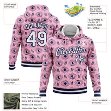 Load image into Gallery viewer, Custom Stitched Light Pink White-Navy 3D Pattern Design Evil Eyes Sports Pullover Sweatshirt Hoodie