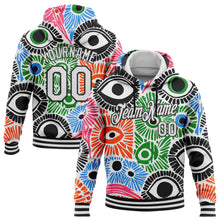 Load image into Gallery viewer, Custom Stitched White Black 3D Pattern Design Evil Eyes Sports Pullover Sweatshirt Hoodie