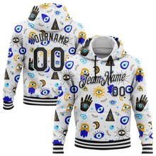 Load image into Gallery viewer, Custom Stitched White Black 3D Pattern Design Evil Eyes Sports Pullover Sweatshirt Hoodie