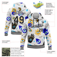 Load image into Gallery viewer, Custom Stitched White Black 3D Pattern Design Evil Eyes Sports Pullover Sweatshirt Hoodie