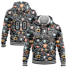 Load image into Gallery viewer, Custom Stitched Black White 3D Pattern Design Evil Eyes Sports Pullover Sweatshirt Hoodie