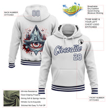 Load image into Gallery viewer, Custom Stitched White Navy 3D Pattern Design Evil Eyes Sports Pullover Sweatshirt Hoodie