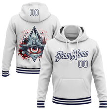 Load image into Gallery viewer, Custom Stitched White Navy 3D Pattern Design Evil Eyes Sports Pullover Sweatshirt Hoodie