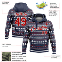 Load image into Gallery viewer, Custom Stitched Navy Red-White 3D Christmas Sports Pullover Sweatshirt Hoodie