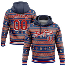 Load image into Gallery viewer, Custom Stitched Navy Red-White 3D Christmas Sports Pullover Sweatshirt Hoodie