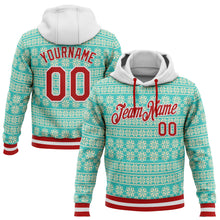 Load image into Gallery viewer, Custom Stitched Aqua Red-White 3D Christmas Sports Pullover Sweatshirt Hoodie