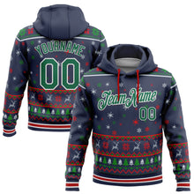 Load image into Gallery viewer, Custom Stitched Navy Kelly Green-White 3D Christmas Sports Pullover Sweatshirt Hoodie