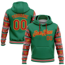 Load image into Gallery viewer, Custom Stitched Kelly Green Red-Gold 3D Christmas Sports Pullover Sweatshirt Hoodie