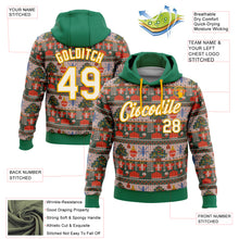 Load image into Gallery viewer, Custom Stitched Kelly Green Cream-Gold 3D Christmas Sports Pullover Sweatshirt Hoodie