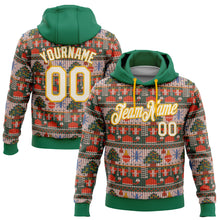 Load image into Gallery viewer, Custom Stitched Kelly Green Cream-Gold 3D Christmas Sports Pullover Sweatshirt Hoodie