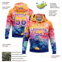 Load image into Gallery viewer, Custom Stitched Gold Purple-Royal Fade 3D Pattern Design Colorful Bubbles Sports Pullover Sweatshirt Hoodie