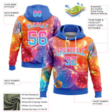 Load image into Gallery viewer, Custom Stitched Orange Pink Sky Blue-Thunder Blue Fade 3D Pattern Design Colorful Bubbles Sports Pullover Sweatshirt Hoodie