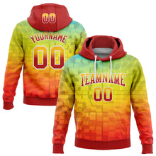 Load image into Gallery viewer, Custom Stitched Gold Red-White 3D Pattern Design Geometric Gradient Square Shapes Sports Pullover Sweatshirt Hoodie